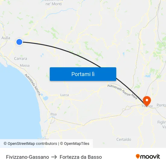 Fivizzano-Gassano to Fortezza da Basso map