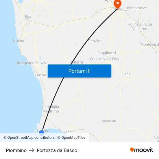 Piombino to Fortezza da Basso map