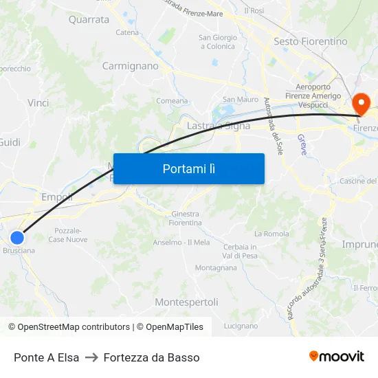 Ponte A Elsa to Fortezza da Basso map