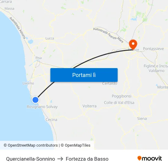 Quercianella-Sonnino to Fortezza da Basso map