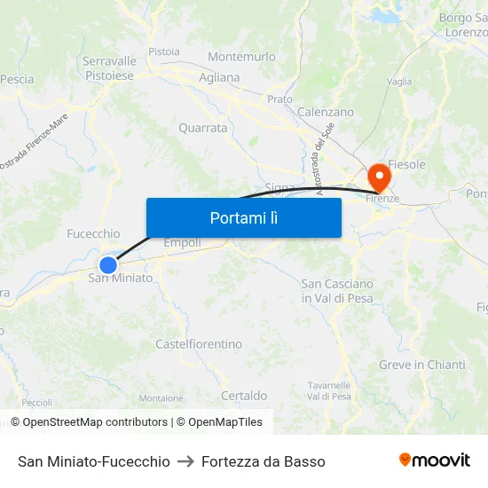 San Miniato-Fucecchio to Fortezza da Basso map