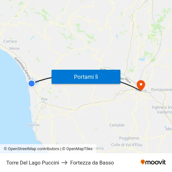 Torre Del Lago Puccini to Fortezza da Basso map