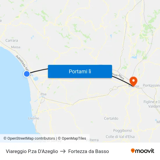 Viareggio P.za D'Azeglio to Fortezza da Basso map