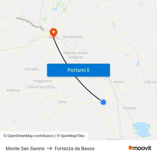 Monte San Savino to Fortezza da Basso map