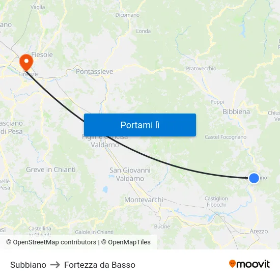 Subbiano to Fortezza da Basso map