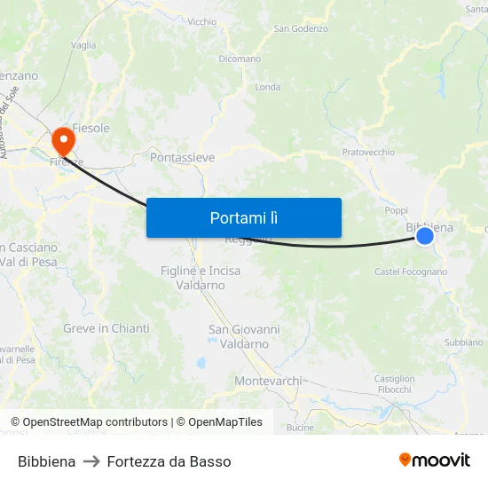 Bibbiena to Fortezza da Basso map