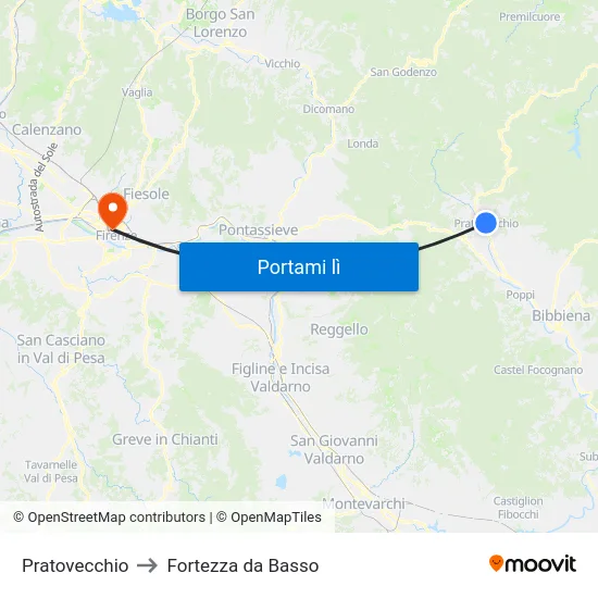 Pratovecchio to Fortezza da Basso map