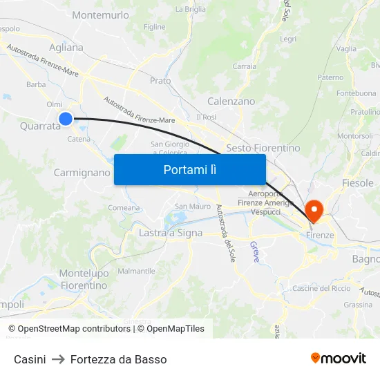 Casini to Fortezza da Basso map