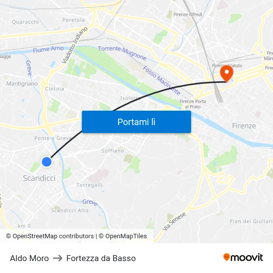 Aldo Moro to Fortezza da Basso map
