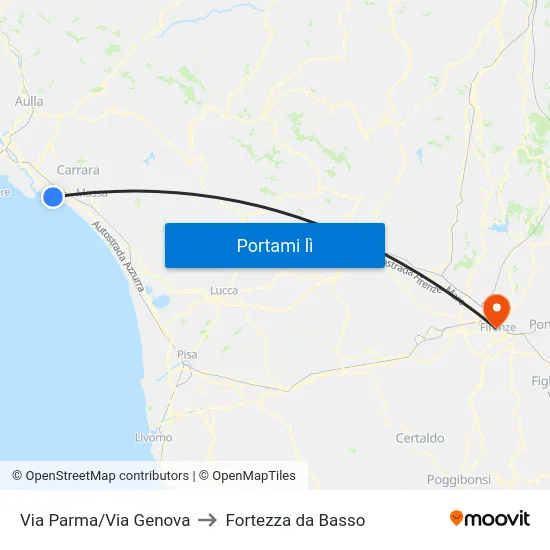 Via Parma/Via Genova to Fortezza da Basso map