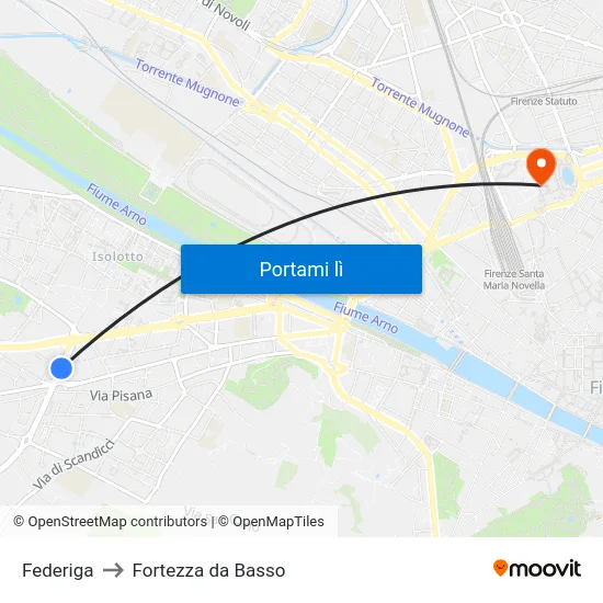 Federiga to Fortezza da Basso map