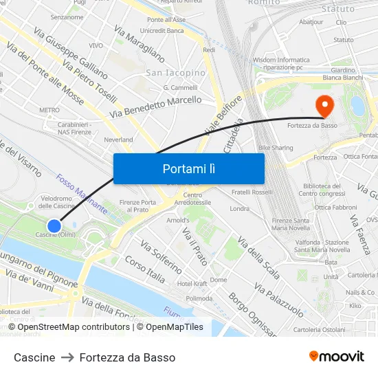 Cascine to Fortezza da Basso map