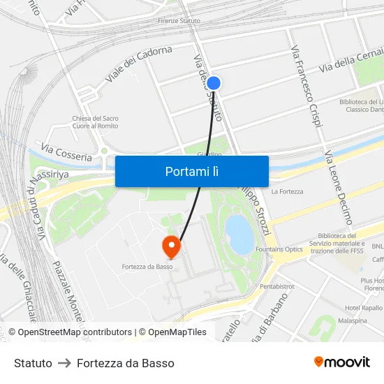 Statuto to Fortezza da Basso map