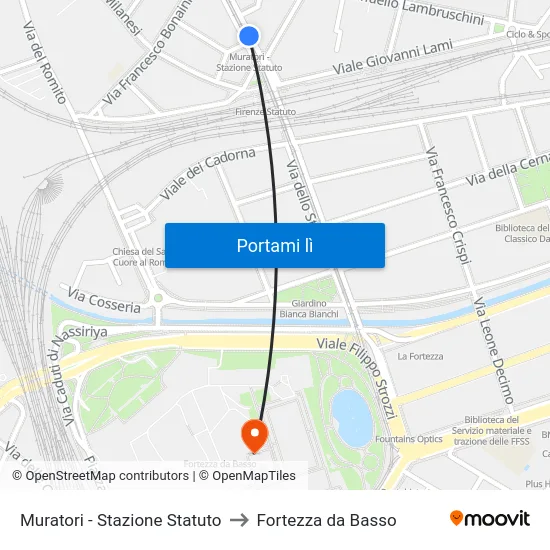 Muratori - Stazione Statuto to Fortezza da Basso map