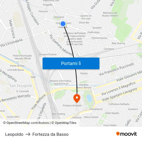 Leopoldo to Fortezza da Basso map
