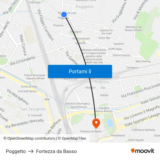 Poggetto to Fortezza da Basso map