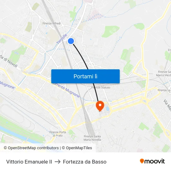 Vittorio Emanuele II to Fortezza da Basso map
