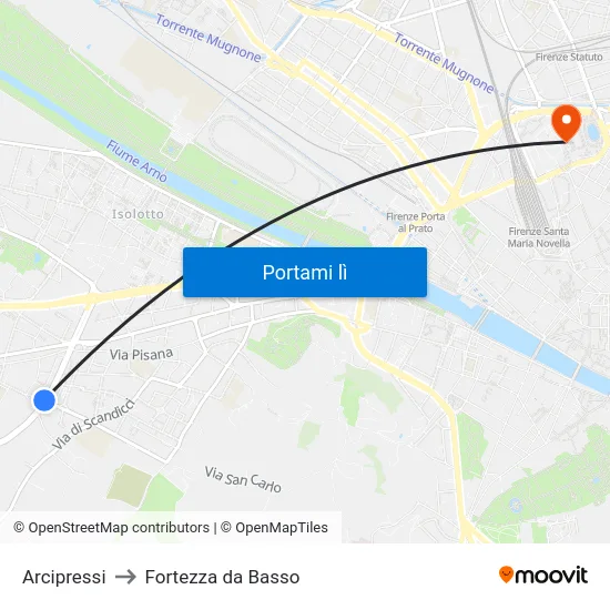 Arcipressi to Fortezza da Basso map