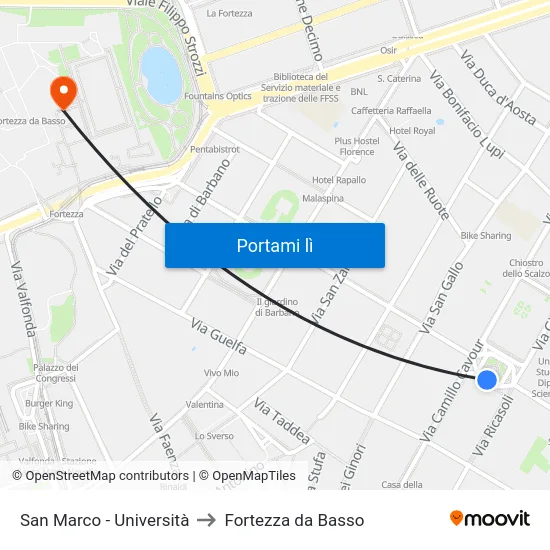 San Marco - Università to Fortezza da Basso map