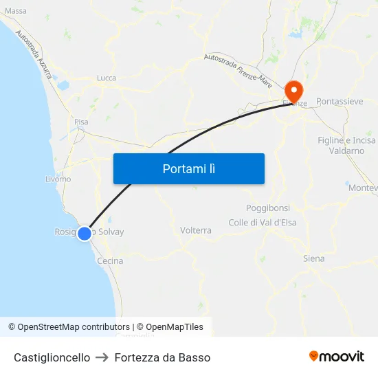Castiglioncello to Fortezza da Basso map