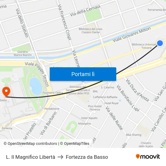 L. Il Magnifico Libertà to Fortezza da Basso map