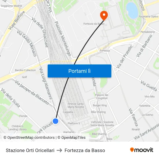 Stazione Orti Oricellari to Fortezza da Basso map