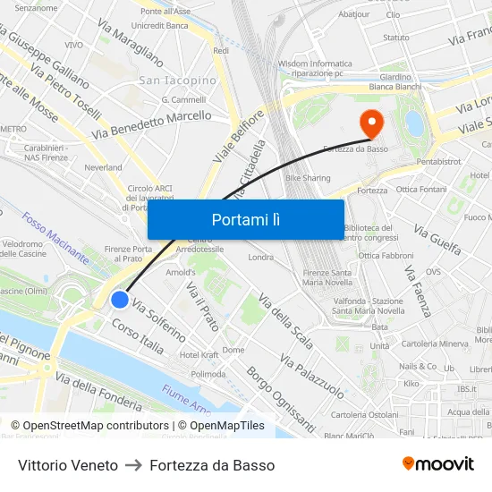 Vittorio Veneto to Fortezza da Basso map