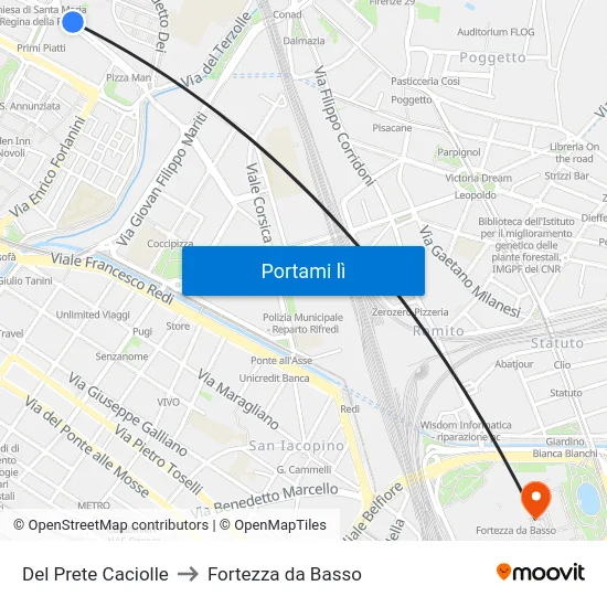 Del Prete Caciolle to Fortezza da Basso map