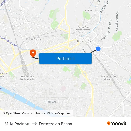 Mille Pacinotti to Fortezza da Basso map