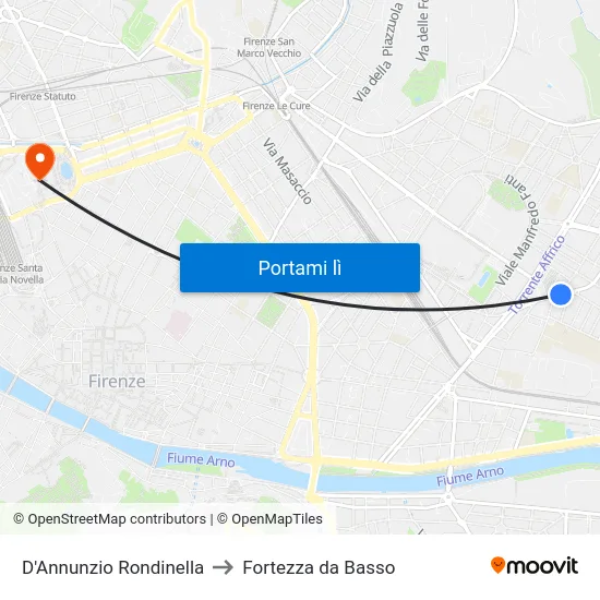 D'Annunzio Rondinella to Fortezza da Basso map
