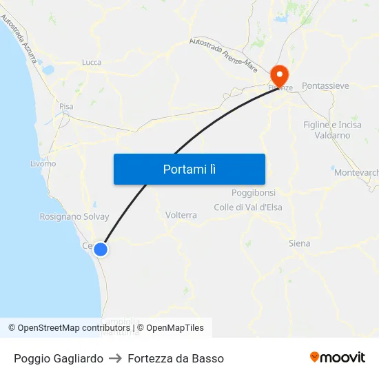 Poggio Gagliardo to Fortezza da Basso map