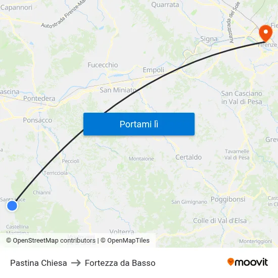 Pastina Chiesa to Fortezza da Basso map