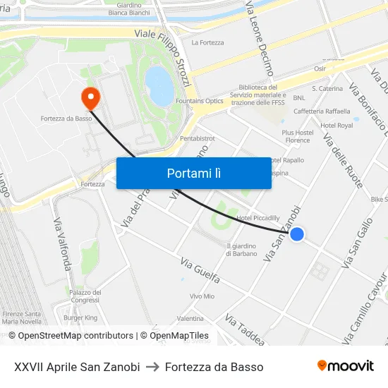 XXVII Aprile San Zanobi to Fortezza da Basso map