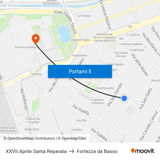 XXVII Aprile Santa Reparata to Fortezza da Basso map