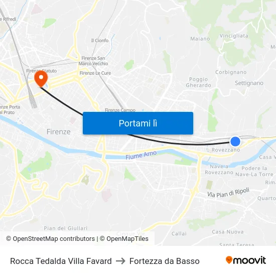 Rocca Tedalda Villa Favard to Fortezza da Basso map