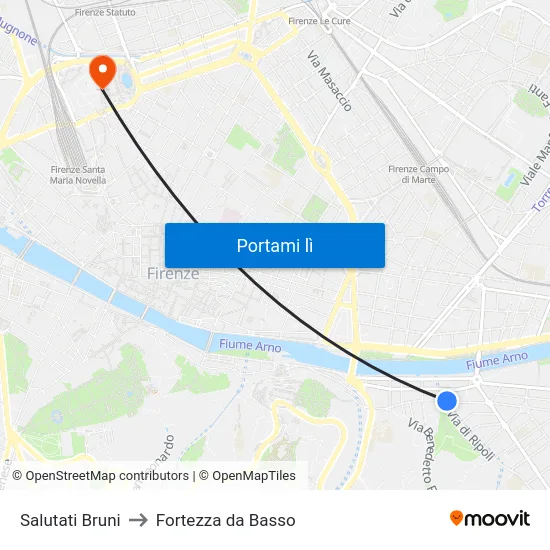 Salutati Bruni to Fortezza da Basso map