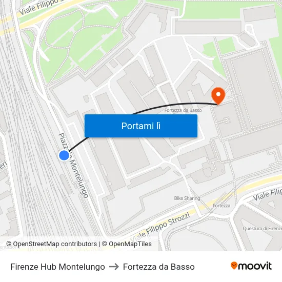 Firenze Hub Montelungo to Fortezza da Basso map