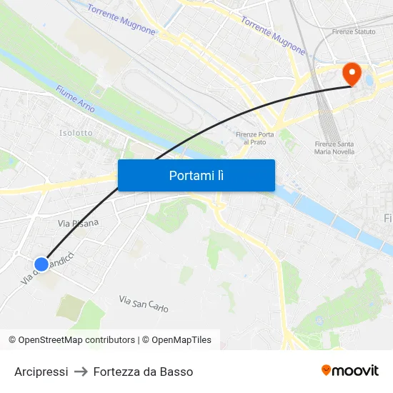 Arcipressi to Fortezza da Basso map