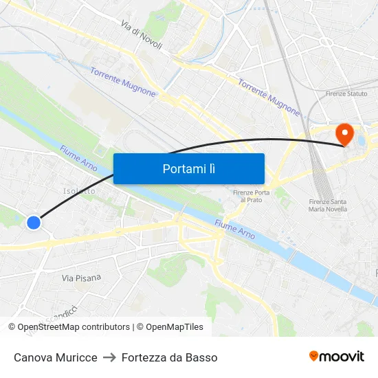 Canova Muricce to Fortezza da Basso map