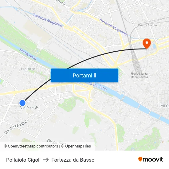 Pollaiolo Cigoli to Fortezza da Basso map