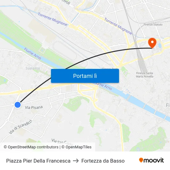 Piazza Pier Della Francesca to Fortezza da Basso map