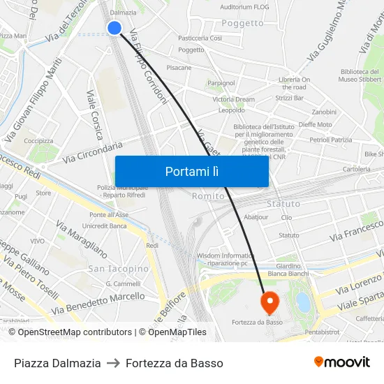 Piazza Dalmazia to Fortezza da Basso map