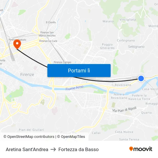 Aretina Sant'Andrea to Fortezza da Basso map
