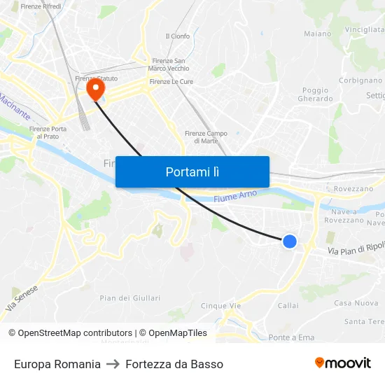 Europa Romania to Fortezza da Basso map