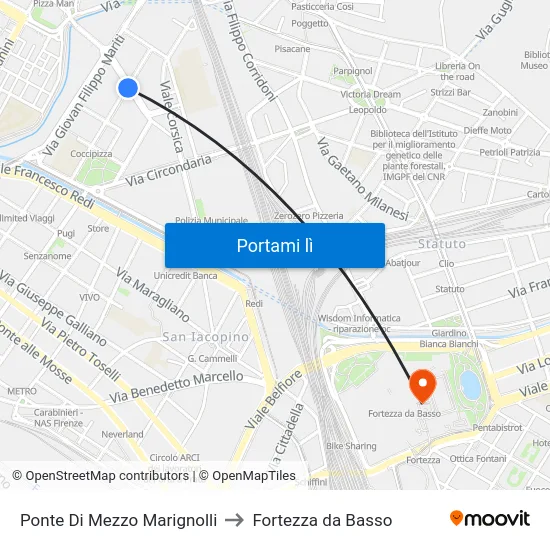 Ponte Di Mezzo Marignolli to Fortezza da Basso map