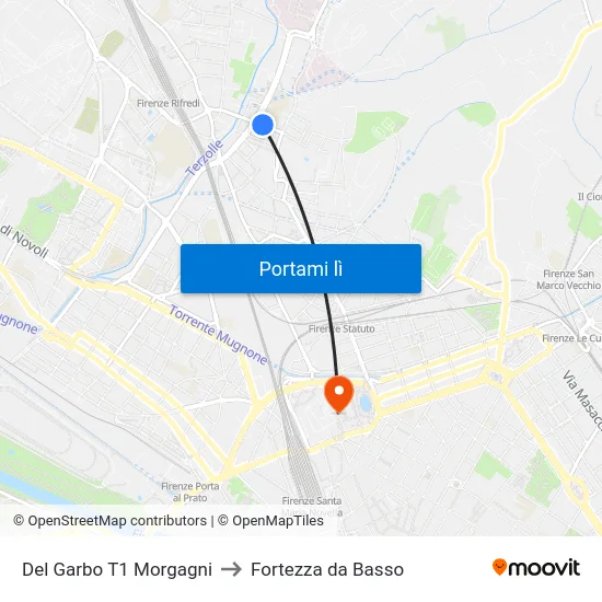 Del Garbo T1 Morgagni to Fortezza da Basso map