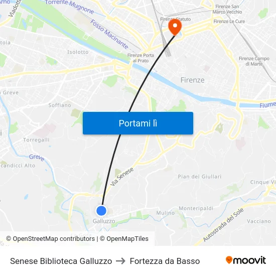 Senese Biblioteca Galluzzo to Fortezza da Basso map