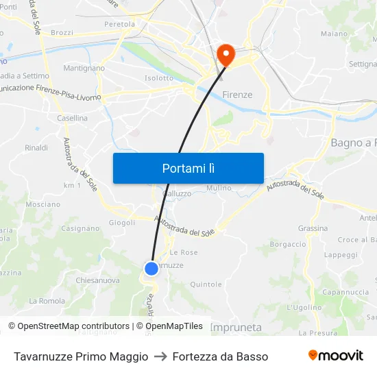 Tavarnuzze Primo Maggio to Fortezza da Basso map