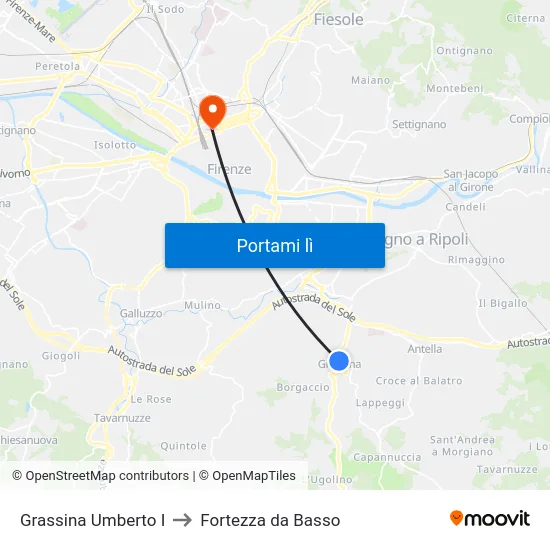 Grassina Umberto I to Fortezza da Basso map