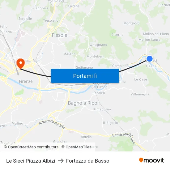 Le Sieci Piazza Albizi to Fortezza da Basso map